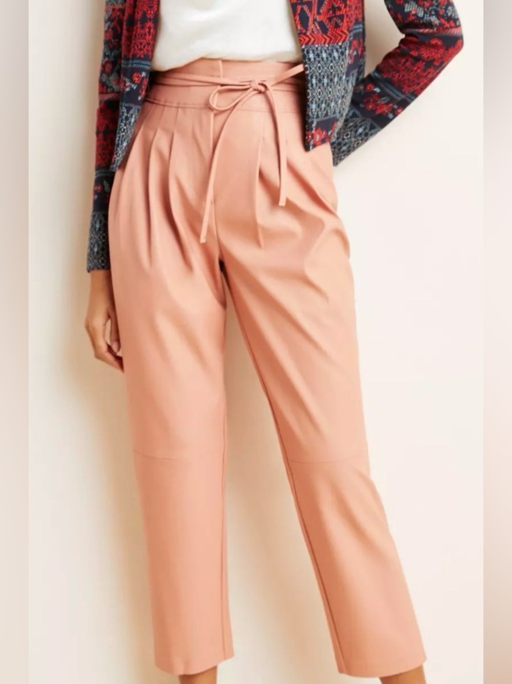 Blank NYC Peach Pleated Drawstring Cropped Pants